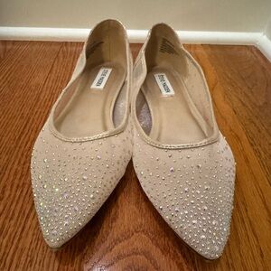 Steve Madden Beige Mesh Rhinestone Flats 9.5